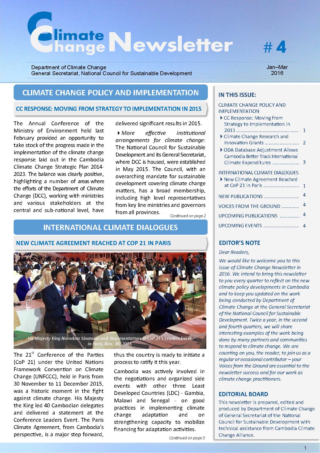 Climate Change Newsletter No4, JanMar 2016 The National Council for